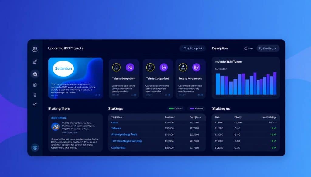 Solanium platform interface showing IDO projects and staking options