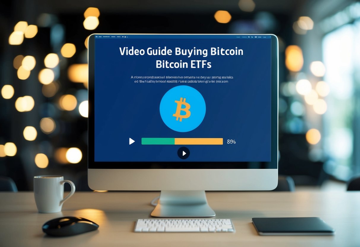 Buy Bitcoin ETFs: A Clear Guide to Your Investment Options 2 A computer screen displaying a video guide on buying bitcoin ETFs, with a play button and progress bar visible