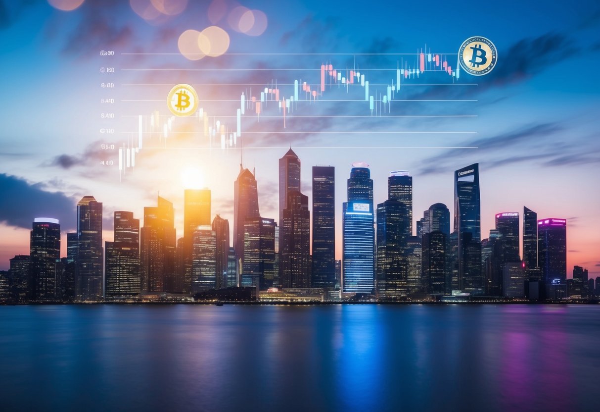TheCoinRepublic Bitcoin Price Prediction: Insights and Trends for 2025 1 A futuristic city skyline with a digital display showing fluctuating bitcoin price charts