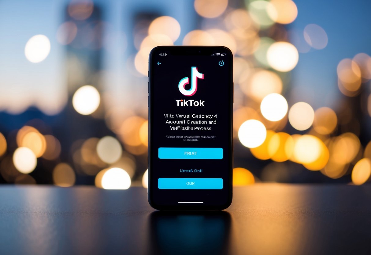 Unlock TikTok Coins Top Up: Maximise Your Viewing Experience Today 1 A smartphone displaying the TikTok app open to the account creation and verification process, with a virtual currency symbol indicating the unlocking of coins