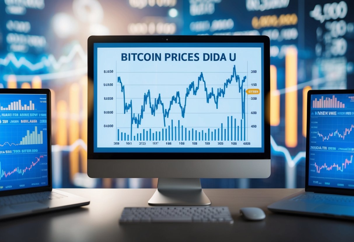 Fintechzoom.com Bitcoin Price Today: A Roller Coaster Ride Through the Digital Gold Rush 1 A computer screen displaying a line graph with fluctuating bitcoin prices, surrounded by financial charts and data