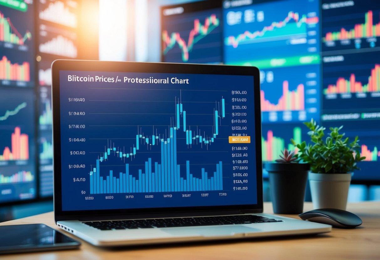 Fintechzoom.com Bitcoin Price Today: A Roller Coaster Ride Through the Digital Gold Rush 2 A computer screen displaying a graph of fluctuating bitcoin prices, with various financial charts and data surrounding it