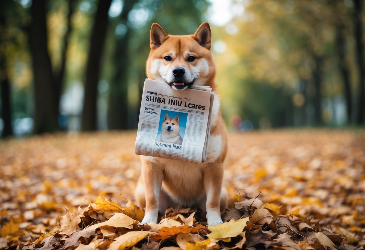 Shiba Inu News: Cryptocurrency's Underdog Makes Surprising Comeback 1 A shiba inu stands proudly with a newspaper in its mouth, surrounded by a pile of fallen autumn leaves