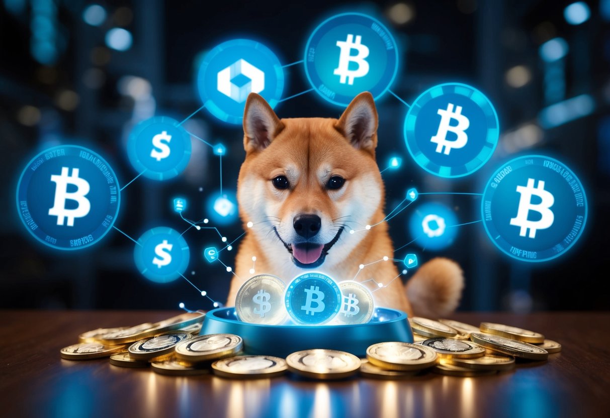 Shiba Inu News: Cryptocurrency's Underdog Makes Surprising Comeback 2 Shibarium's debut: Shiba Inu surrounded by digital assets, glowing with excitement, as the crypto world watches in awe