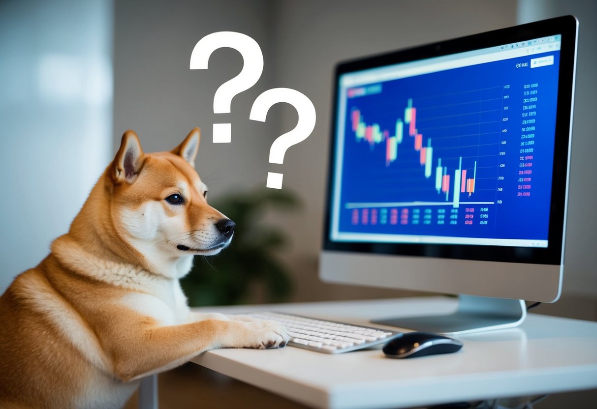 Shiba Inu Price Prediction: A Crypto Rollercoaster Ride Ahead in 2025? 1 A shiba inu dog beside a computer screen showing a price chart, with question marks floating above its head