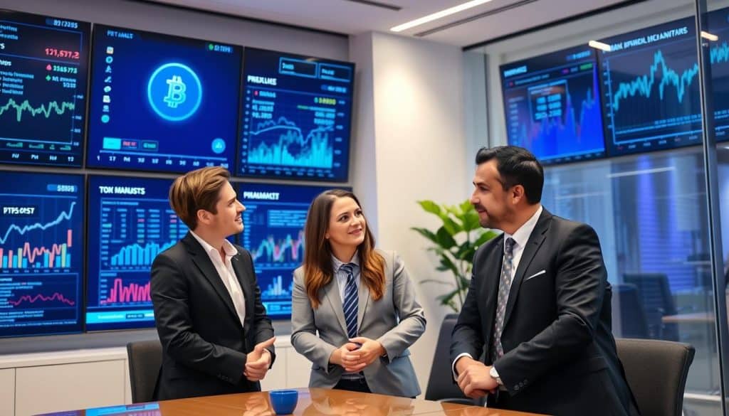 Crypto-analysts-discussing-presale-trends-for-2025-in-a-professional-setting