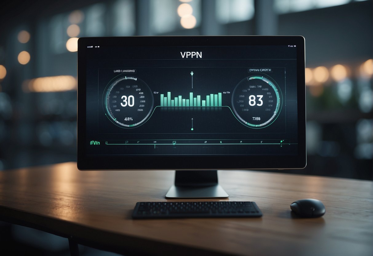 A computer screen showing a VPN connection with a progress bar stuck at 50%, while a loading symbol spins endlessly