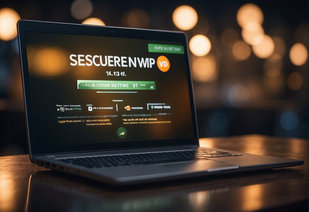 A laptop with a VPN logo connected to a secure online betting website