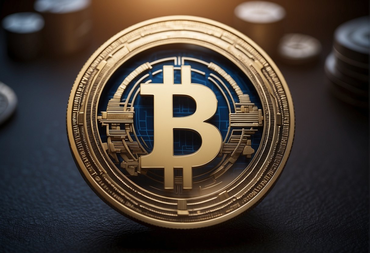 Coinbase logo with various cryptocurrency symbols in the background. VPN icon and "Coinbase" text prominently displayed
