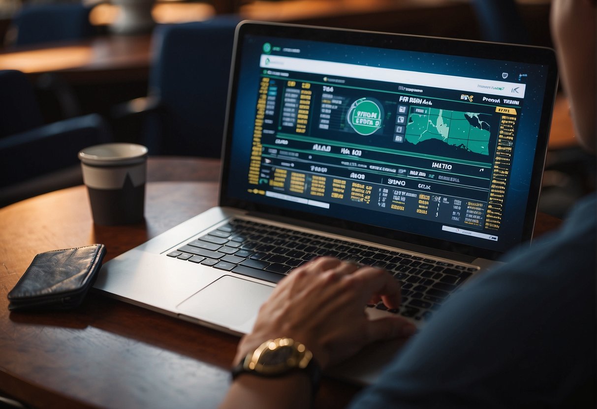 A person using a laptop to access a VPN while placing bets on a sports betting website