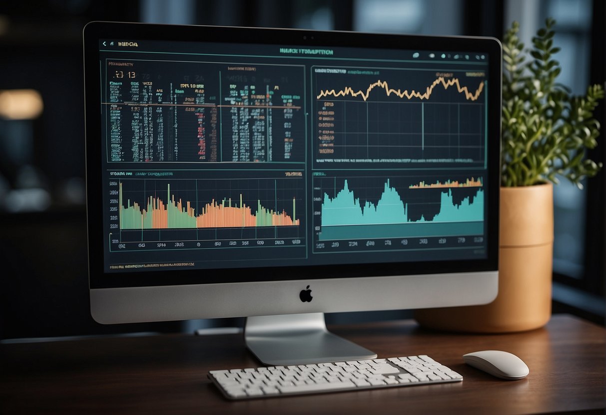 A computer screen displays Solana trading bot interface with charts and data