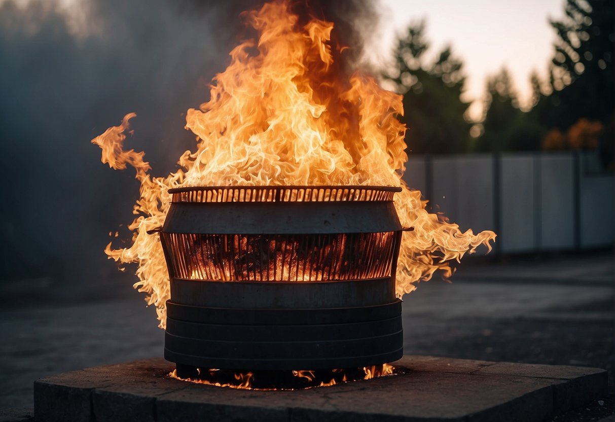 A fiery incinerator burns Solana tokens, symbolizing their purpose as fuel for the blockchain network