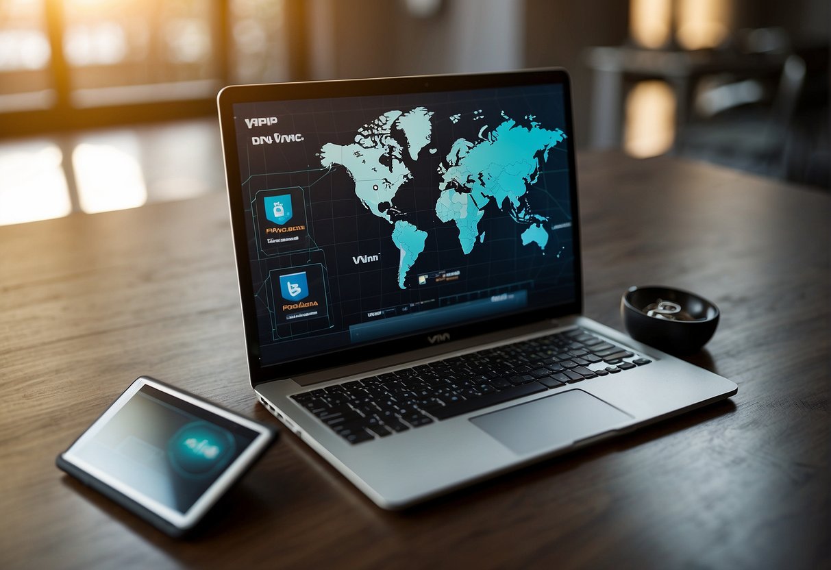 A computer screen with a VPN logo and a map of the world, with multiple betting sites outside the user's region blocked out