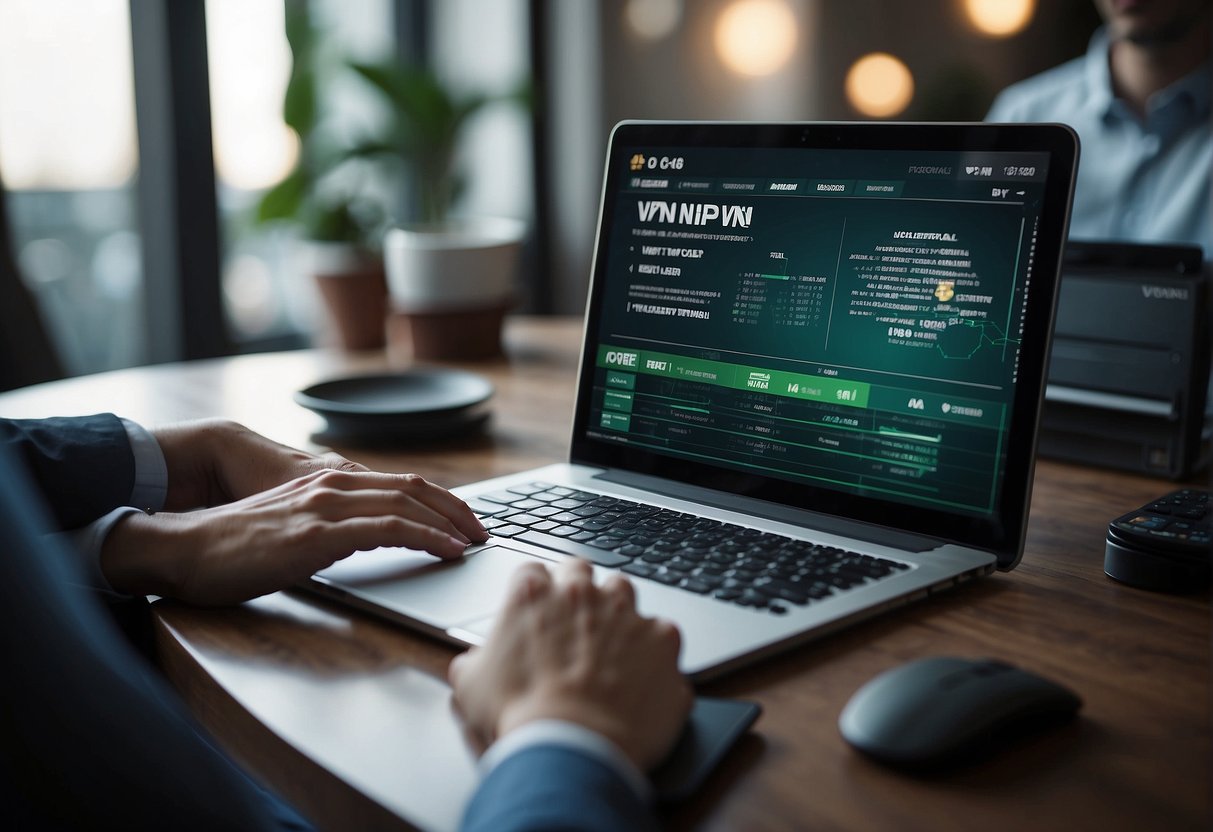 A hand clicking on a computer screen to select a VPN provider for secure betting transactions