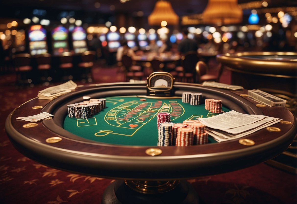 A casino table surrounded by historical artifacts and licensing documents