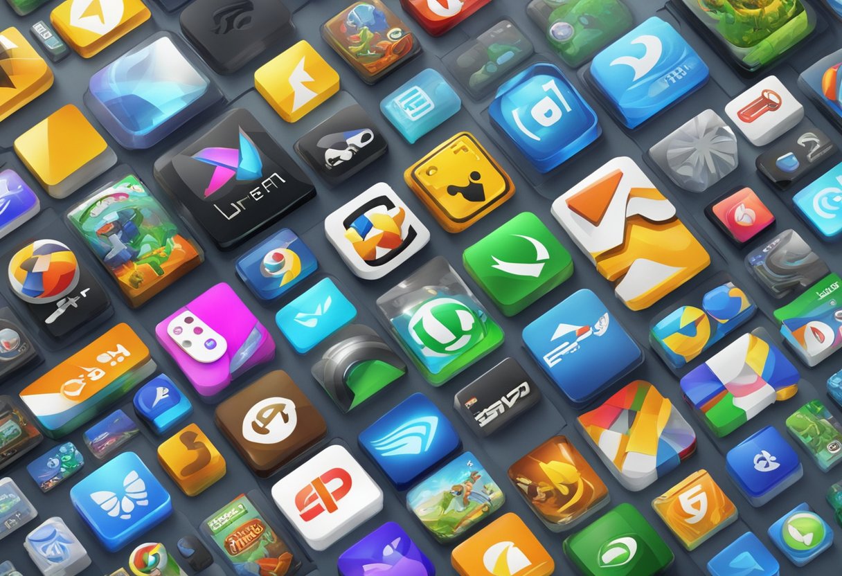 A variety of gaming software logos displayed on a digital screen