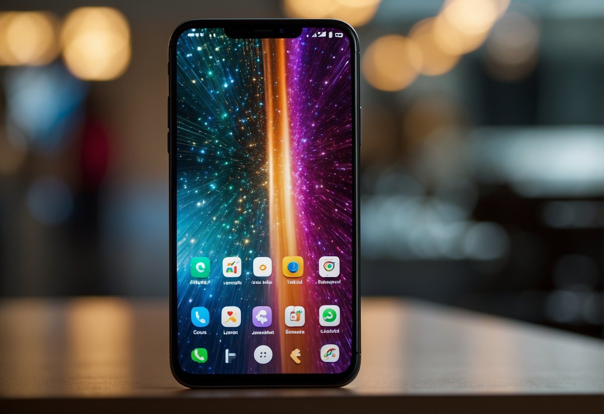 A sleek, modern smartphone with a large, vibrant display and minimalistic design. The device features a slim profile and a seamless, edge-to-edge screen