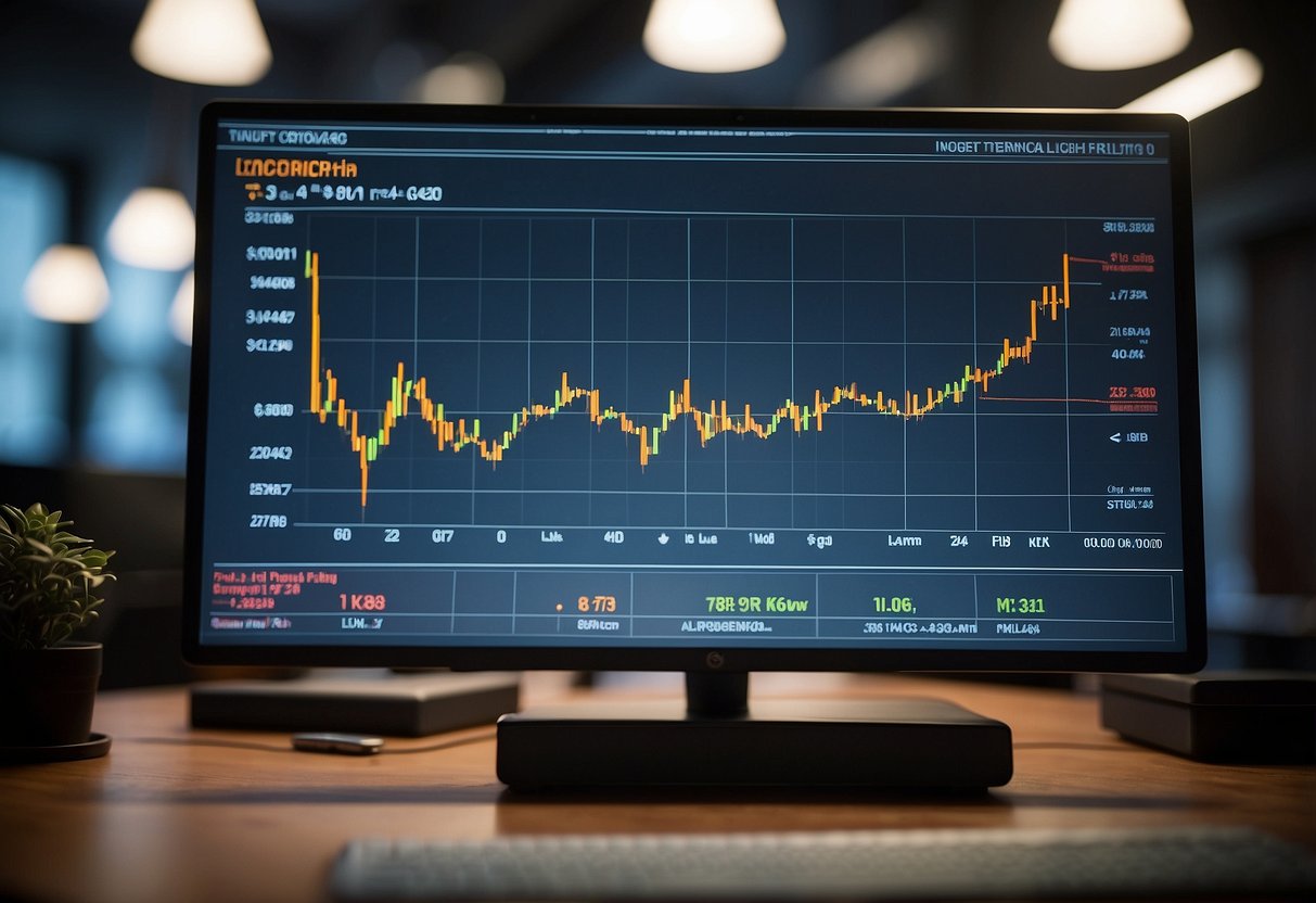 A chart displaying CrowdStrike's financial results with upward trend lines, revenue and earnings numbers, and the company's stock symbol (CRWD) prominently featured