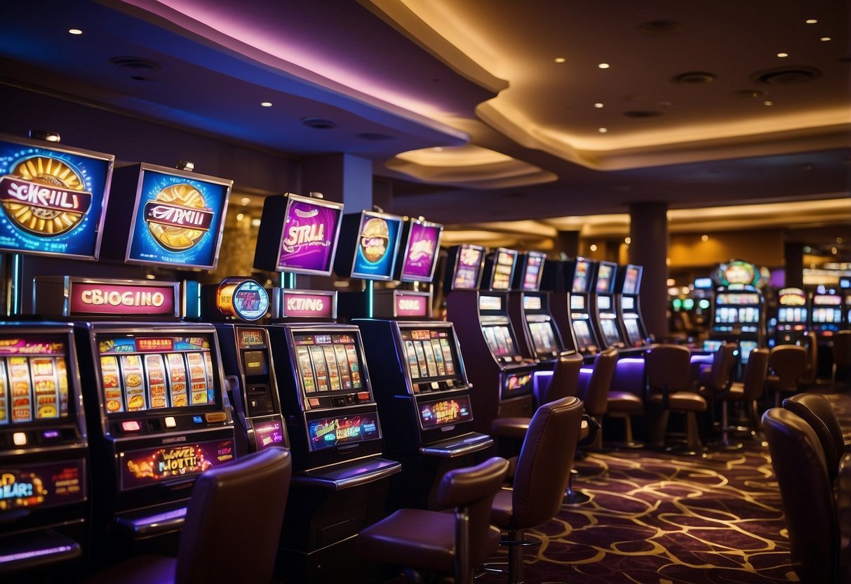 Bright lights and vibrant colors fill the skrill online casino, with rows of slot machines and card tables bustling with activity. The atmosphere is lively and energetic, with patrons eagerly trying their luck at various games