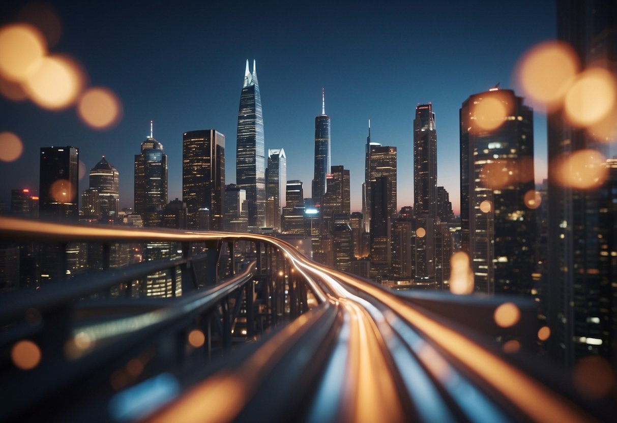 FintechZoom and GE stock soaring amidst futuristic cityscape, symbolizing financial and industrial innovation in 2025